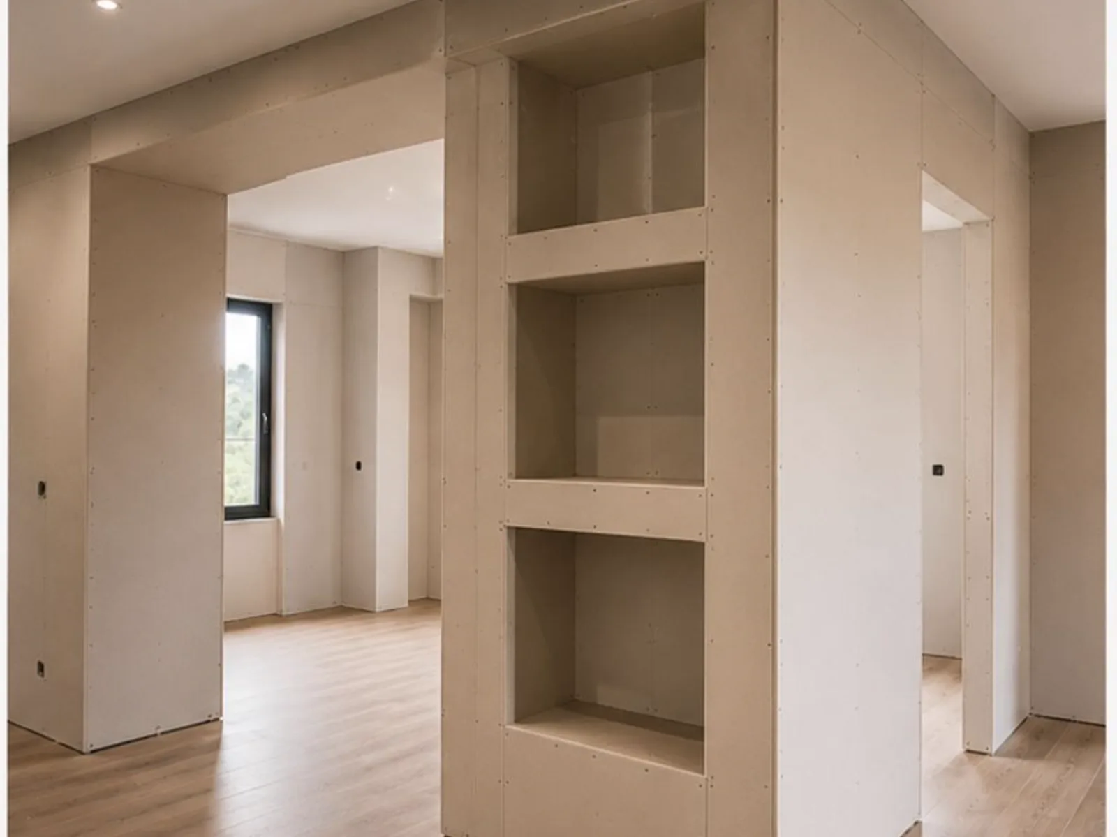 Trabajo de tabiquería y estanterías de pladur realizado por Pladelux